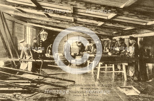 Nikolaevsk-on-Amur. Salting caviar, 1900. Creator: Unknown.