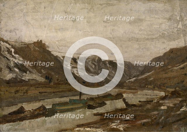 Barges in Dinant, c1860-1890. Creator: Félicien Rops.