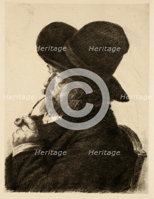 Smoking in Large Hat (Self Portrait), 1888. Creator: Marcellin Desboutin.