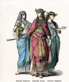 Egyptian queen and female attendants, mid 19th century. Artist: Unknown