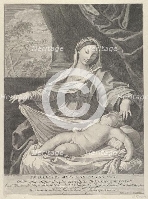 The Virgin holding a cloth above the sleeping infant Christ, after Reni, 1700-1800. Creator: Pietro Masini.