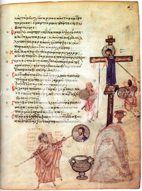 The Chludov Psalter. John VII, iconoclast Patriarch of Constantinople, erasing an image of..., c850. Creator: Byzantine Master ().