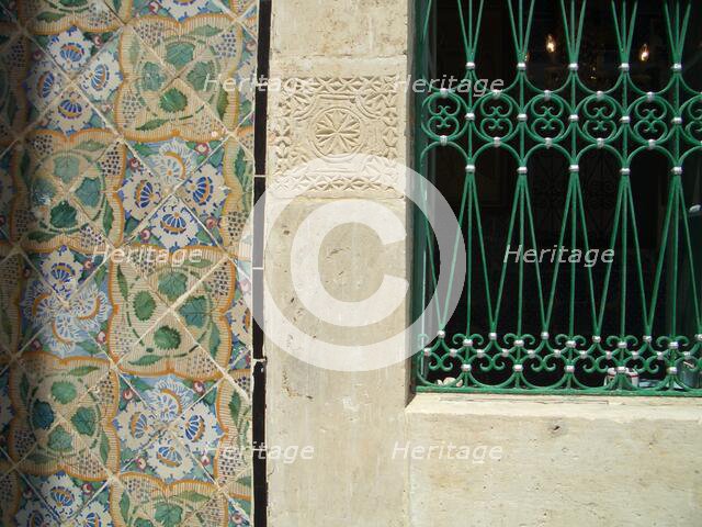 Decorated tiles and window grille, Dar Essid Museum, Sousse, Tunisia, 2009.  Creator: Amanda Waite.