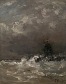 Lighthouse in Breaking Waves, c.1900-c.1907. Creator: Hendrik Willem Mesdag.