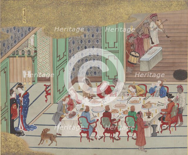 Dutch banquet, Nagasaki (Christmas Eve), from Bankan-zu, 1797. Creator: Ishizaki, Yushi (1768-1846).