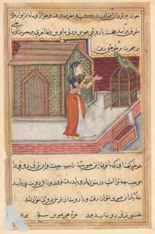 Page from Tales of a Parrot (Tuti-nama): Forty-ninth night: The parrot addresses Khujasta..., c1560. Creator: Unknown.
