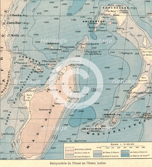 ''Bathymetrie de l'Ouest de l'Ocean Indien; Iles Africaines de la mer des Indes', 1914. Creator: Unknown.