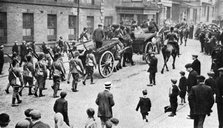 Soldiers convoying coal carts during the strike, Sheffield, c1920. Artist: Unknown