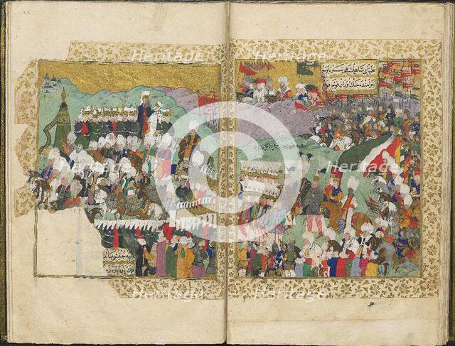Sultan Osman II goes to war against Poland-Lithuania, from Sehname-i Nadir..., c.1622. Creator: Turkish Master.
