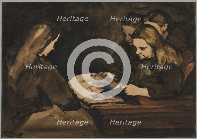 Four Girls Studying a Drawing, 1876 . Creator: Théodule Ribot (French, 1823-1891).