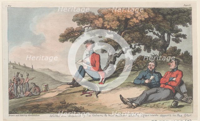 Johnny writes an account of the action to his mother, which afterwards appears in the Star..., 1815. Creator: Thomas Rowlandson.