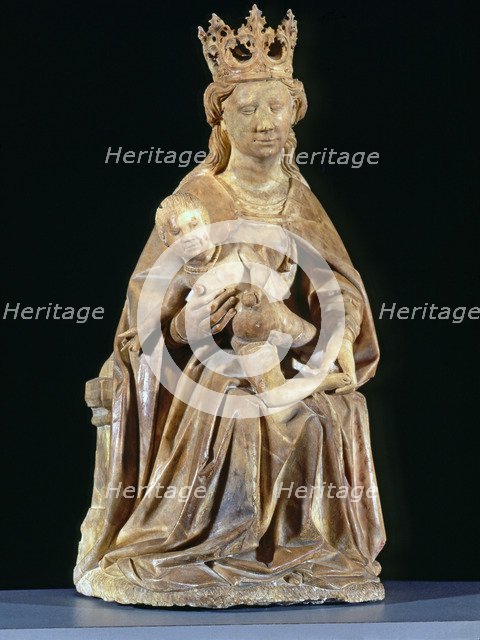Madonna and Child, sculpture from the tomb of Bishop Bernat de Pau (1394 - 1457), made in alabast…