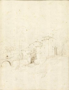 Watermill with Figures on an Arched Bridge, 1508/09. Creator: Fra Bartolomeo.