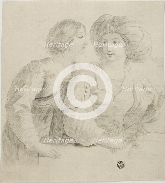 Two Young Women, One Wearing Turban, in Conversation, n.d. Creator: Unknown.