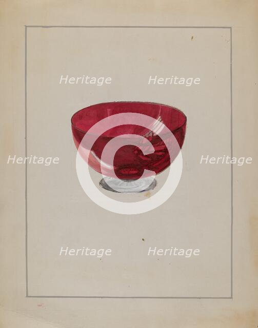 Ruby Bowl with Clear Foot, c. 1936. Creator: Marcus Moran.