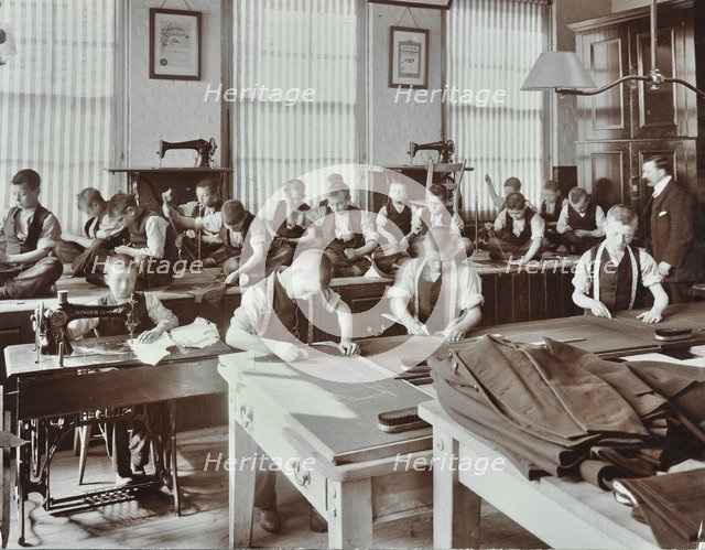 Boys' tailoring class at Highbury Truant School, London, 1908. Artist: Unknown.