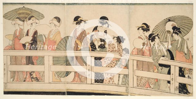 On top and beneath Ryogoku Bridge (Ryogokubashi no ue, shita), Japan, c. 1795/96. Creator: Kitagawa Utamaro.