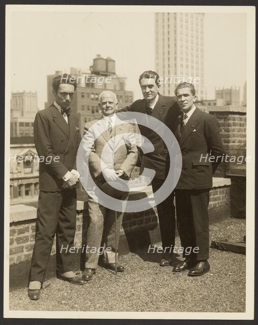 Group portrait of F. Vecchi, Dr. Brinton, F. Azari, and O.L. Foletti, 1920-1930. Creator: Fédèle Azari.