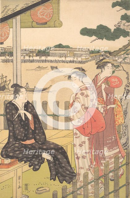 Group at a Tea-house on the Bank of the Sumida River, ca. 1790. Creator: Hosoda Eishi.