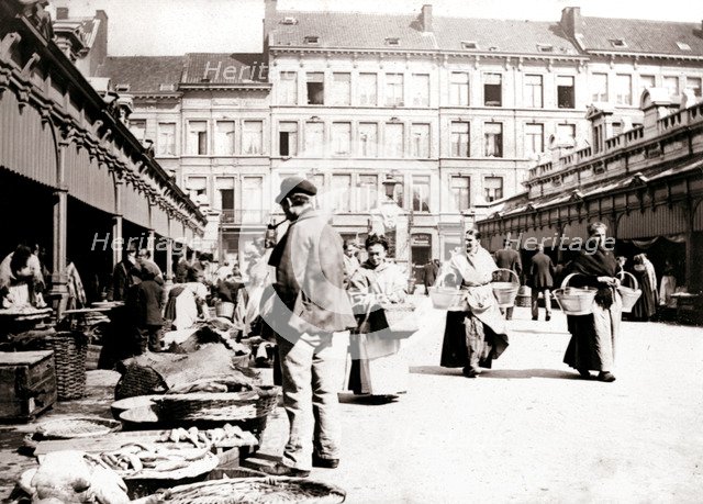 Market stalls, Antwerp, 1898.Artist: James Batkin