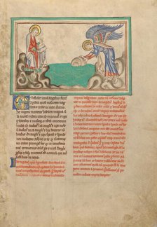 An Angel Casting a Millstone into the Sea; Dyson Perrins Apocalypse, about 1255-1260. Creator: Unknown.