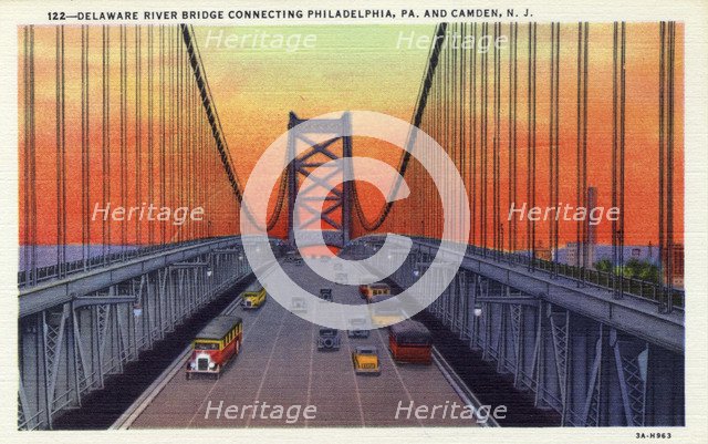 Delaware River Bridge connecting Pennsylvania and New Jersey, USA, 1933. Artist: Unknown