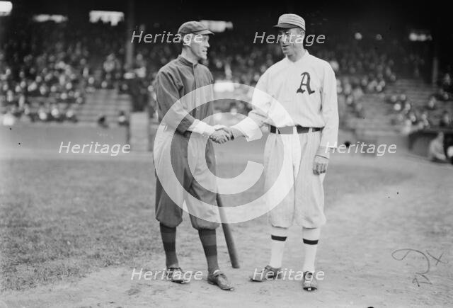 Johnny Evers, Boston NL and Eddie Plank, Philadelphia AL (baseball), 1914. Creator: Bain News Service.