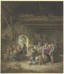 Celebrating farmers in a barn, 1778. Creator: Jacobus Buys.