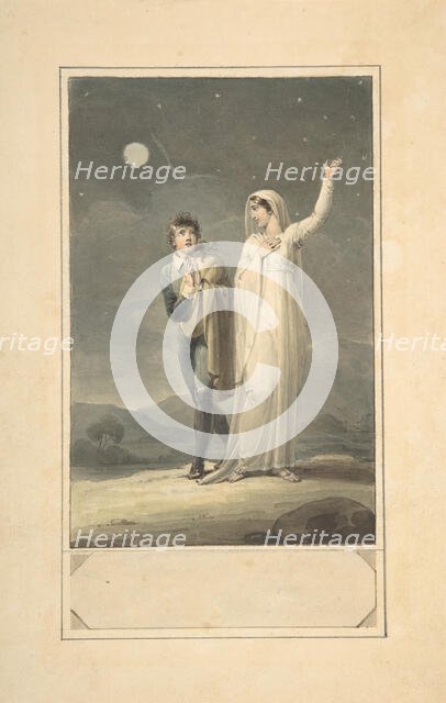 Nocturnal Landscape with Two Figures (design for an engraved book illustration), 1807-44. Creator: Henry Corbould.