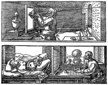 Perspective machine, 1525, (1936). Artist: Albrecht Dürer