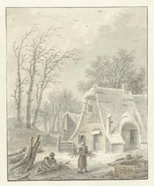 Winter landscape with firewood gatherers near a farm, 1838. Creator: Pieter Barbiers.