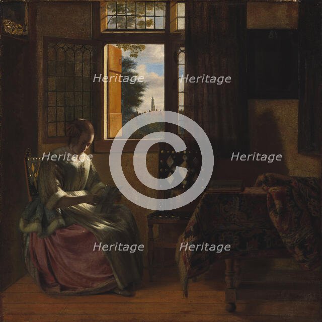 A Woman Reading a Letter by a Window, 1664. Creator: Hooch, Pieter, de (1629-1684).