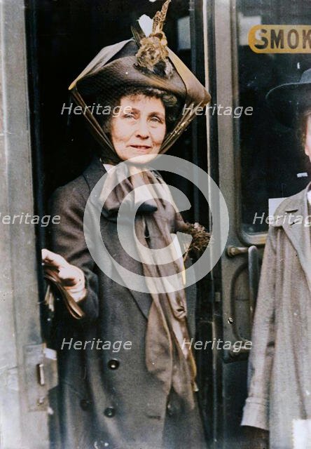 Mrs. Pankhurst in doorway, 1913. Creator: Bain News Service.
