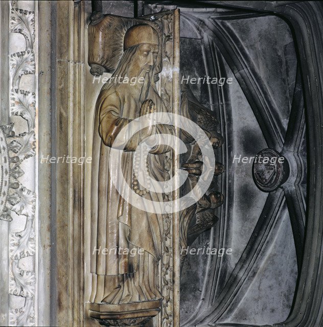 Tomb in the church of San Francisco de Palma de Mallorca with the recumbent statue of Ramon Llull…