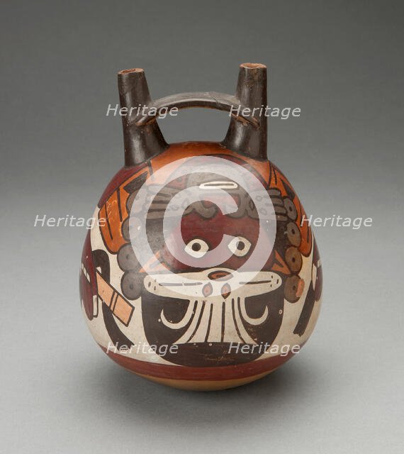 Double Spout Vessel Depicting Masked Figure Curving over Upper Surface, 180 B.C./A.D. 500. Creator: Unknown.