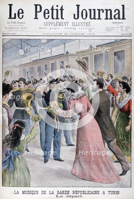 Musicians of the French Republican Guard, Turin, Italy, 1902. Artist: Yrondy