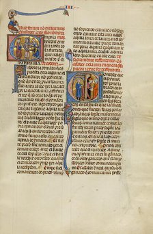 Initial E: Two Soldiers Fighting and a Judge: Initial C: A King Pulling a Man..., about 1290-1310. Creator: Unknown.