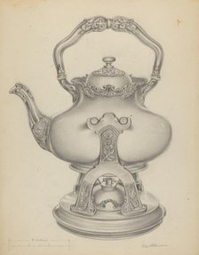 Silver Kettle with Lamp & Stand, c. 1937. Creator: R.E. Schearer.