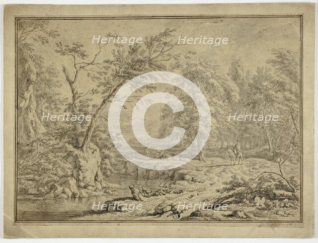 Landscape with Shepherds by River and Man on Horseback, n.d. Creator: Jan van Huysum.