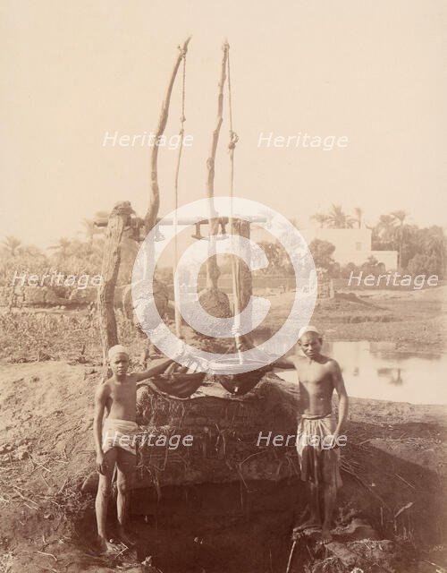Two Boys Beside a Well, 1880s. Creator: Unknown.
