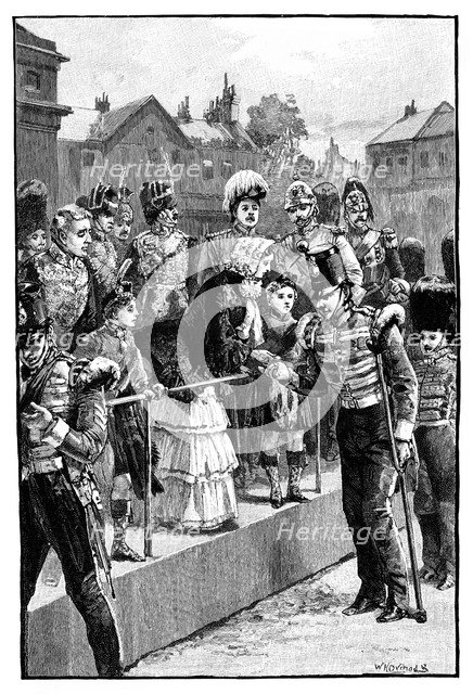 The Queen distributing the Crimea Medal, Horseguards Parade, London, c1850s, (1888). Artist: Unknown