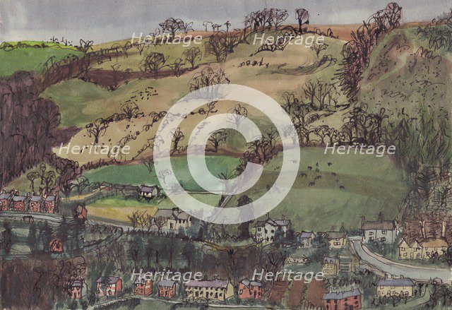 Village and fields, c1950. Creator: Shirley Markham.