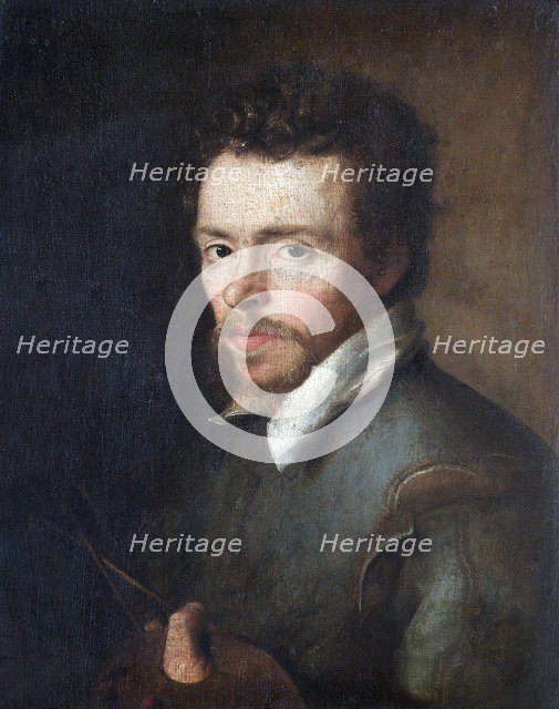 Self-portrait of an unknown painter with palette and brushes, 1596. Artist: Cornelius Ketel.