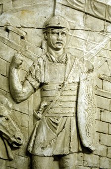 Roman legionary on sentry duty, from Trajan's column, Rome, 106-113. Artist: Unknown
