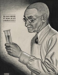Dr. G.W. Carver at Work in His Laboratory, ca.1935 - 1943. Creator: Richard Brent.