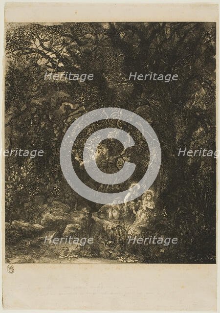 Rest on the flight into Egypt with Saddled Donkey, 1871. Creator: Rodolphe Bresdin.