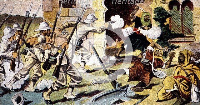 Morocco's War (1909-1913), assault to the Kabyle of Frajana, drawing of the time.