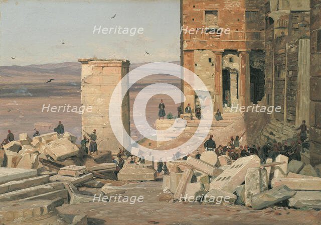 Greeks Working in the ruins of the Acropolis, 1835. Creator: Martinus Rorbye.