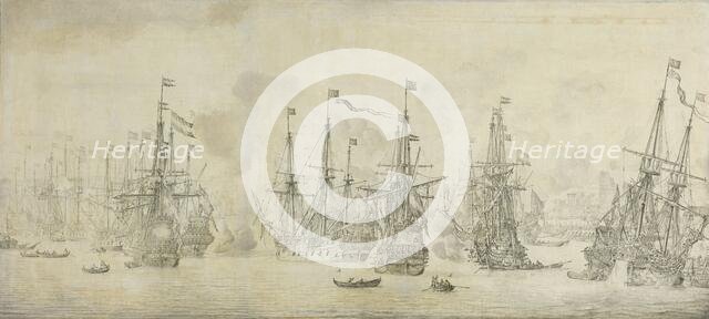 "The Failed Attack of the English on the Return Fleet in the Port of Bergen, Norway, 12 August 1665: Creator: Willem van de Velde I.