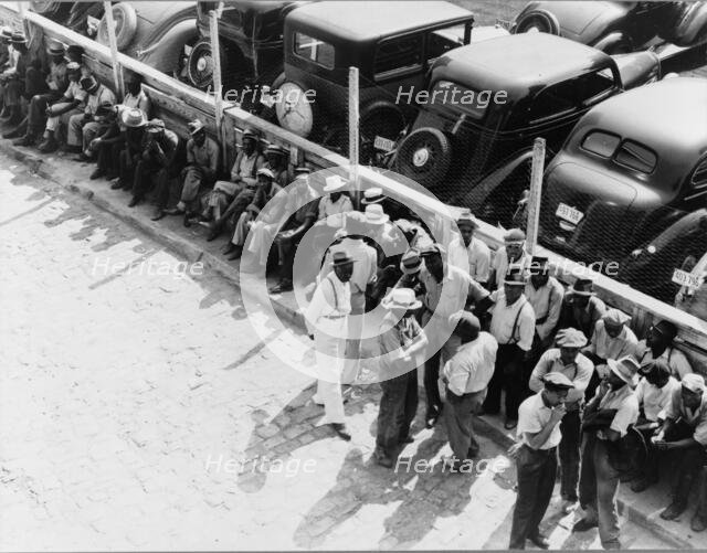 Part of the daily lineup outside the State Employment Service OfficeMemphis, Tennessee, 1938. Creator: Dorothea Lange.